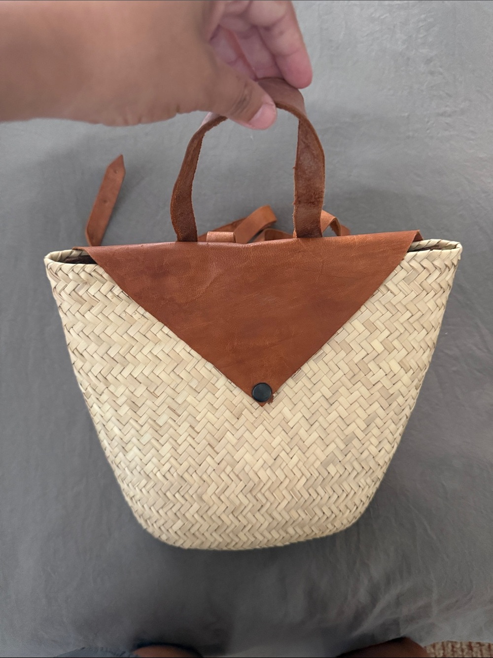 Woven Straw Tote with Brown Leather Accent backpack